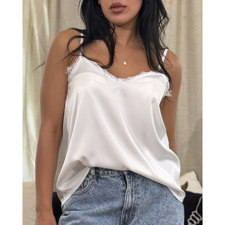 Débardeur à bretelles en satin avec dentelle
