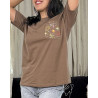 T-shirt à col rond imprimé avec broderie en poche