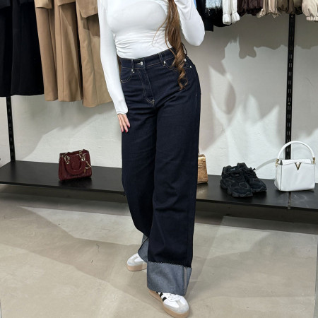 Jean bleu wide leg taille haute