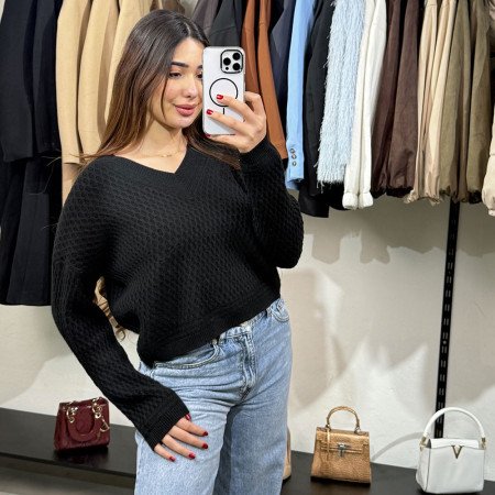 Pull col V en maille fine