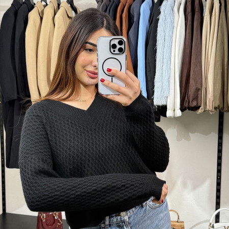 Pull col V en maille fine