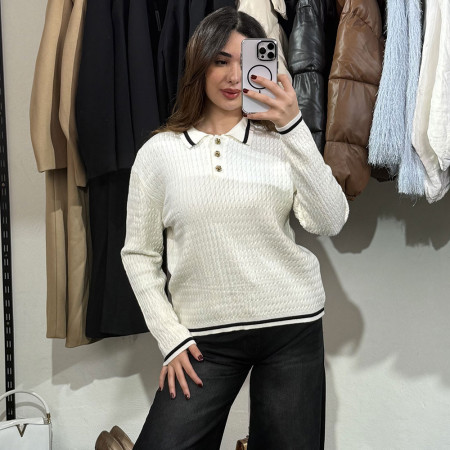 Pull en maille col officier