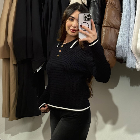 Pull en maille col officier