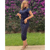 robe en jeans avec revers côté fermeture éclair mode rides taille mince robe élégante
