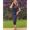 robe en jeans avec revers côté fermeture éclair mode rides taille mince robe élégante