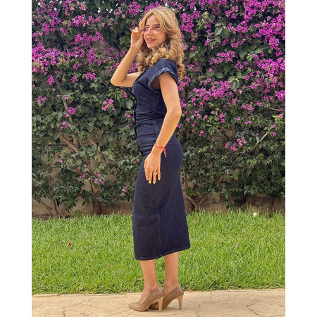 robe en jeans avec revers côté fermeture éclair mode rides taille mince robe élégante