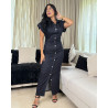 robe en jeans avec revers côté fermeture éclair mode rides taille mince robe élégante
