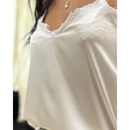 Débardeur à bretelles en satin avec dentelle