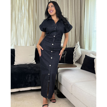 robe en jeans avec revers côté fermeture éclair mode rides taille mince robe élégante