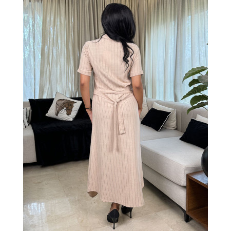 Robe mi-longue boutonnée en lin à rayures