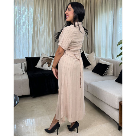 Robe mi-longue boutonnée en lin à rayures
