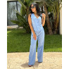 Ensemble Gilet Casual A Col en V Boutonnages Simple Et Pantalon En Lin