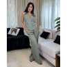 Ensemble Gilet Casual A Col en V Boutonnages Simple Et Pantalon En Lin