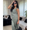 Ensemble Gilet Casual A Col en V Boutonnages Simple Et Pantalon En Lin