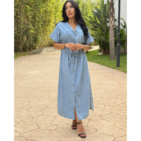 Robe over size en tencel à bouttons et cordon de serrage