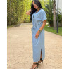 Robe over size en tencel à bouttons et cordon de serrage