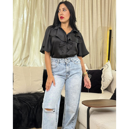Chemise en satin à volants avec boutons Tourterelle