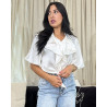 Chemise en satin à volants avec boutons Tourterelle