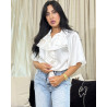 Chemise en satin à volants avec boutons Tourterelle