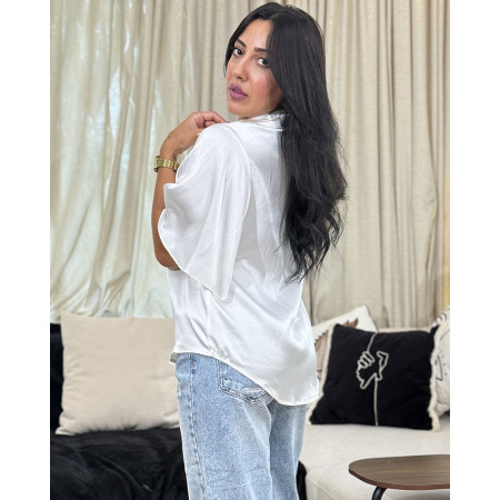 Chemise en satin à volants avec boutons Tourterelle