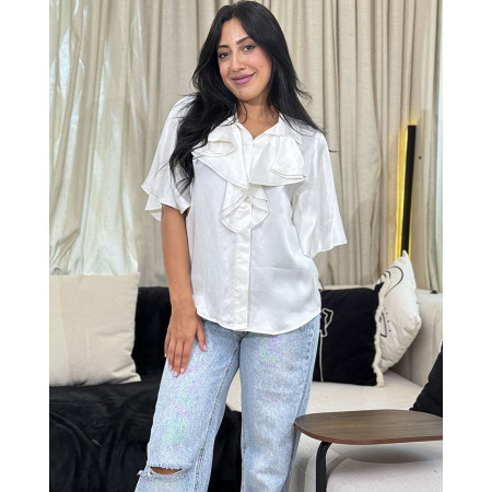 Chemise en satin à volants avec boutons Tourterelle