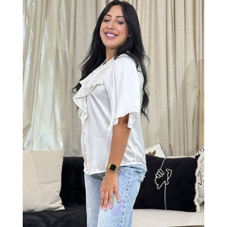 Chemise en satin à volants avec boutons Tourterelle