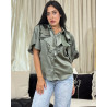 Chemise en satin à volants avec boutons Tourterelle