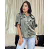 Chemise en satin à volants avec boutons Tourterelle