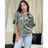 Chemise en satin à volants avec boutons Tourterelle