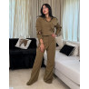 Ensemble Chemise courte à col. Manches longues à revers avec pattes d'épaule et pantalon large