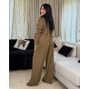 Ensemble Chemise courte à col. Manches longues à revers avec pattes d'épaule et pantalon large