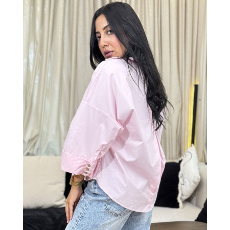 Chemise oversize boutonnée en popeline à Manches larges repliées