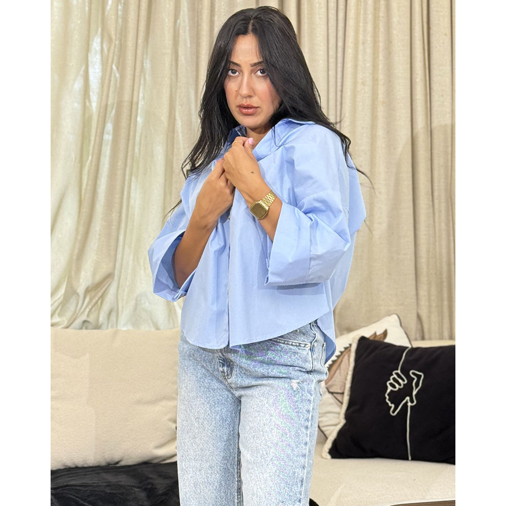 Chemise oversize boutonnée en popeline à Manches larges repliées