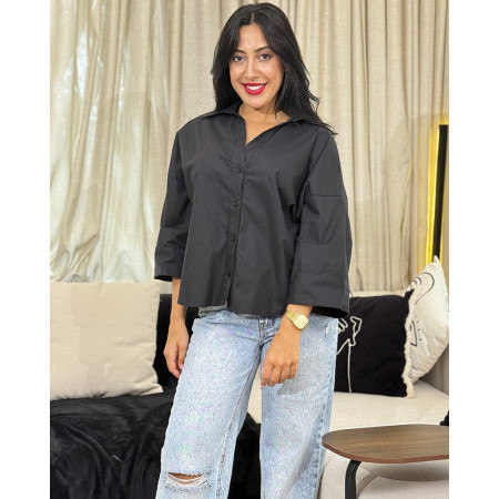 Chemise oversize boutonnée en popeline à Manches larges repliées