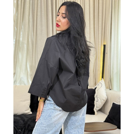 Chemise oversize boutonnée en popeline à Manches larges repliées