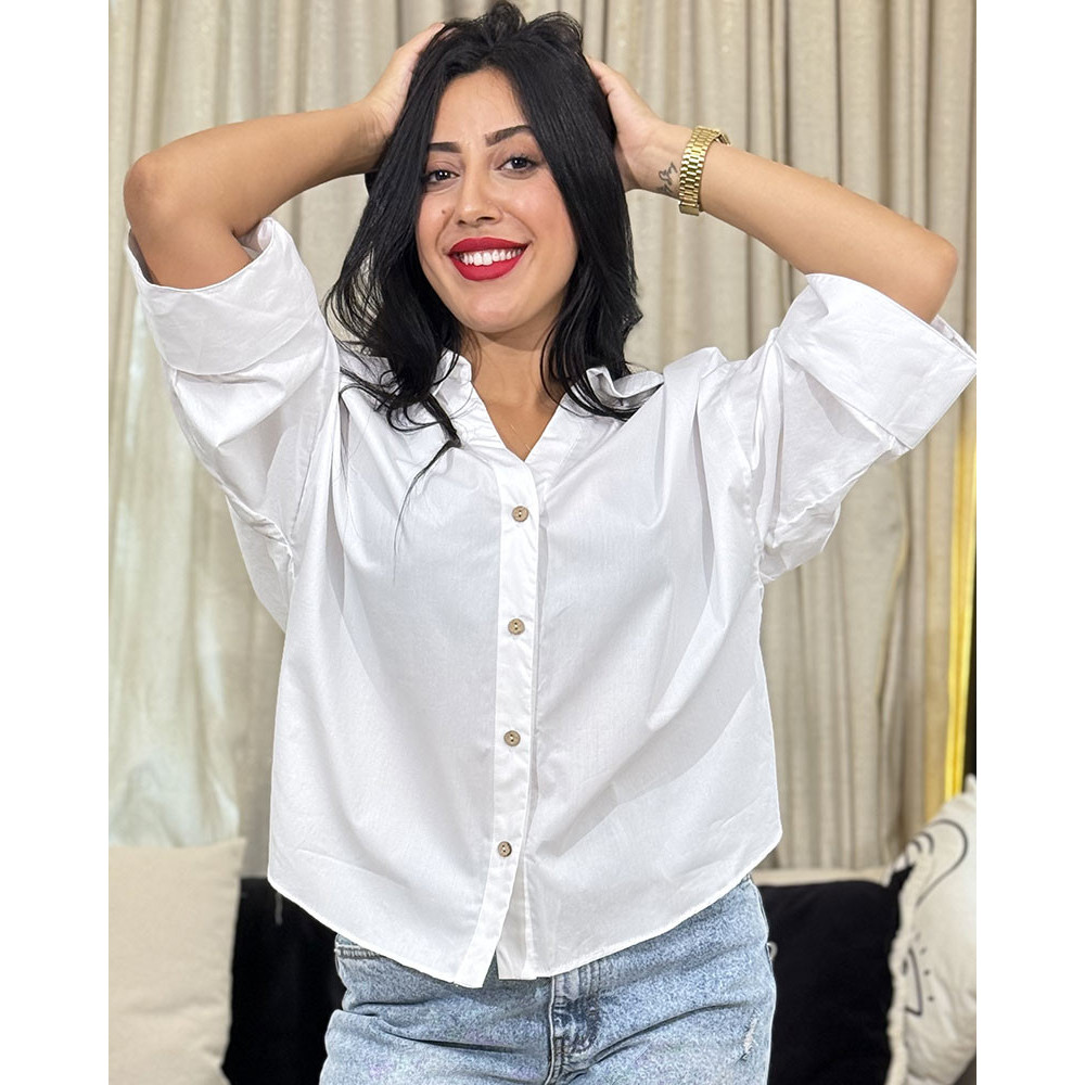 Chemise oversize boutonnée en popeline à Manches larges repliées
