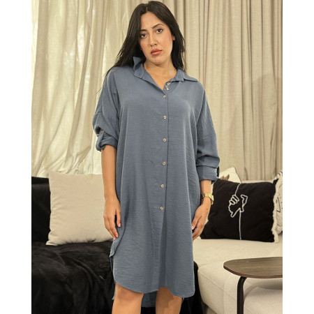 Chemise En Crepe A Manche Retroussées De Couleur Unie