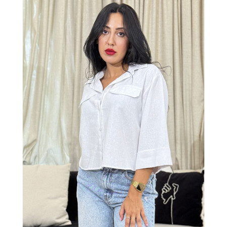 Chemise en lin avec fausses poches poitrines