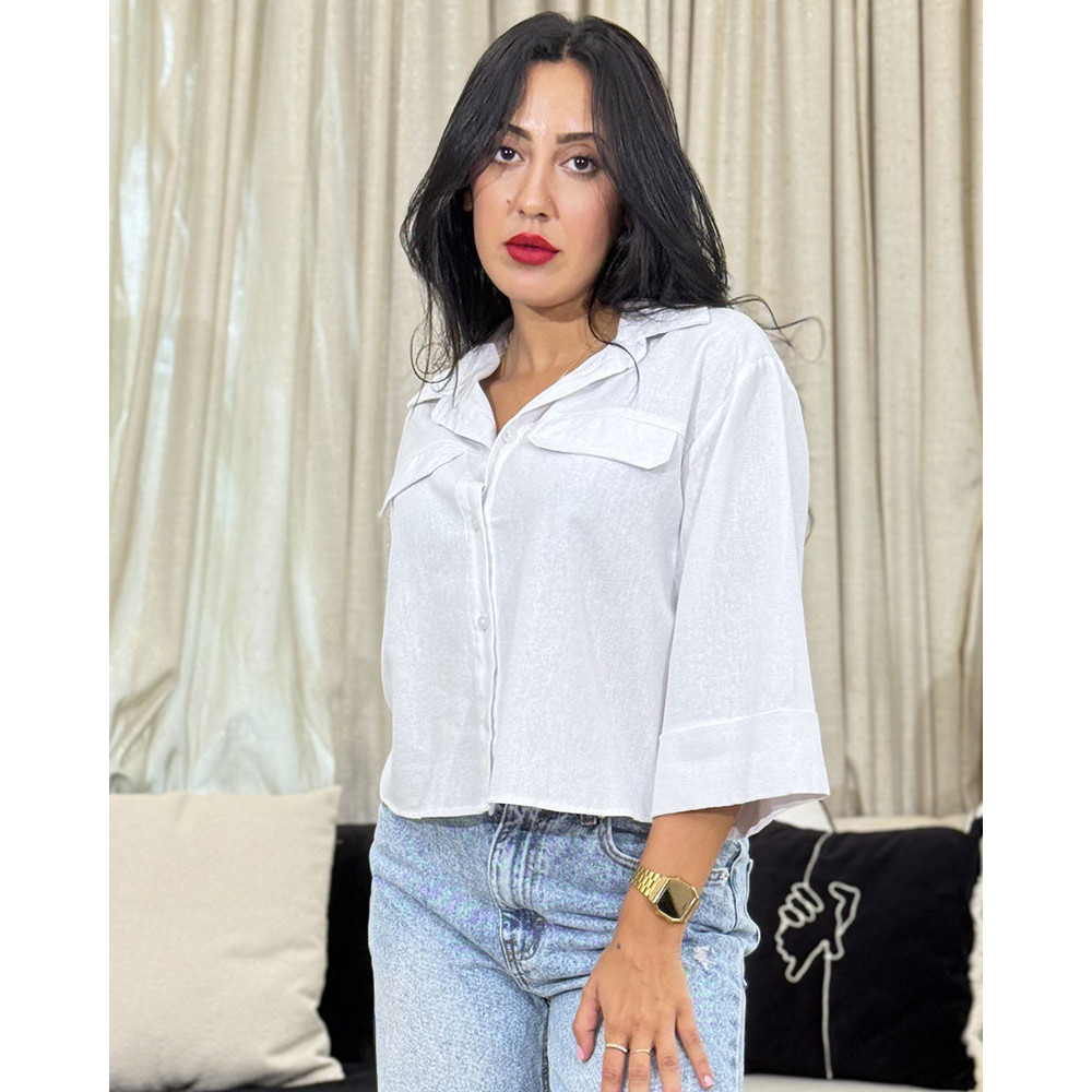 Chemise en lin avec fausses poches poitrines