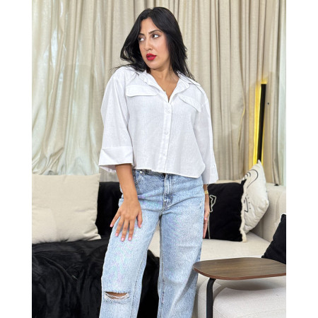 Chemise en lin avec fausses poches poitrines
