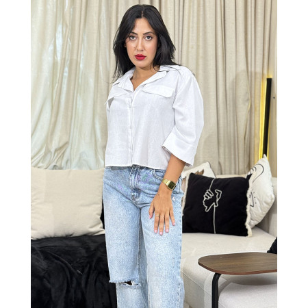 Chemise en lin avec fausses poches poitrines