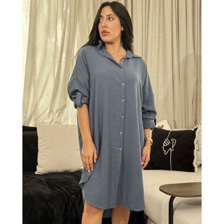 Chemise En Crepe A Manche Retroussées De Couleur Unie