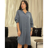 Chemise En Crepe A Manche Retroussées De Couleur Unie