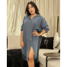 Chemise En Crepe A Manche Retroussées De Couleur Unie