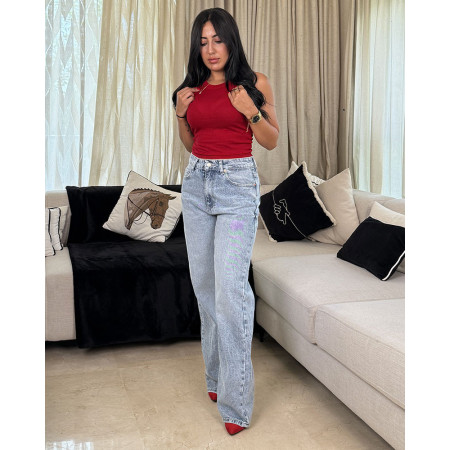 Jean À Jambe Droite Et Taille Basse Avec Poche
