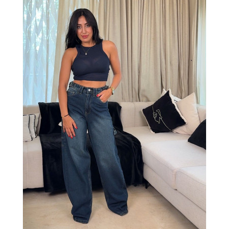 Jean cargo oversize avec multi-poches et lacets