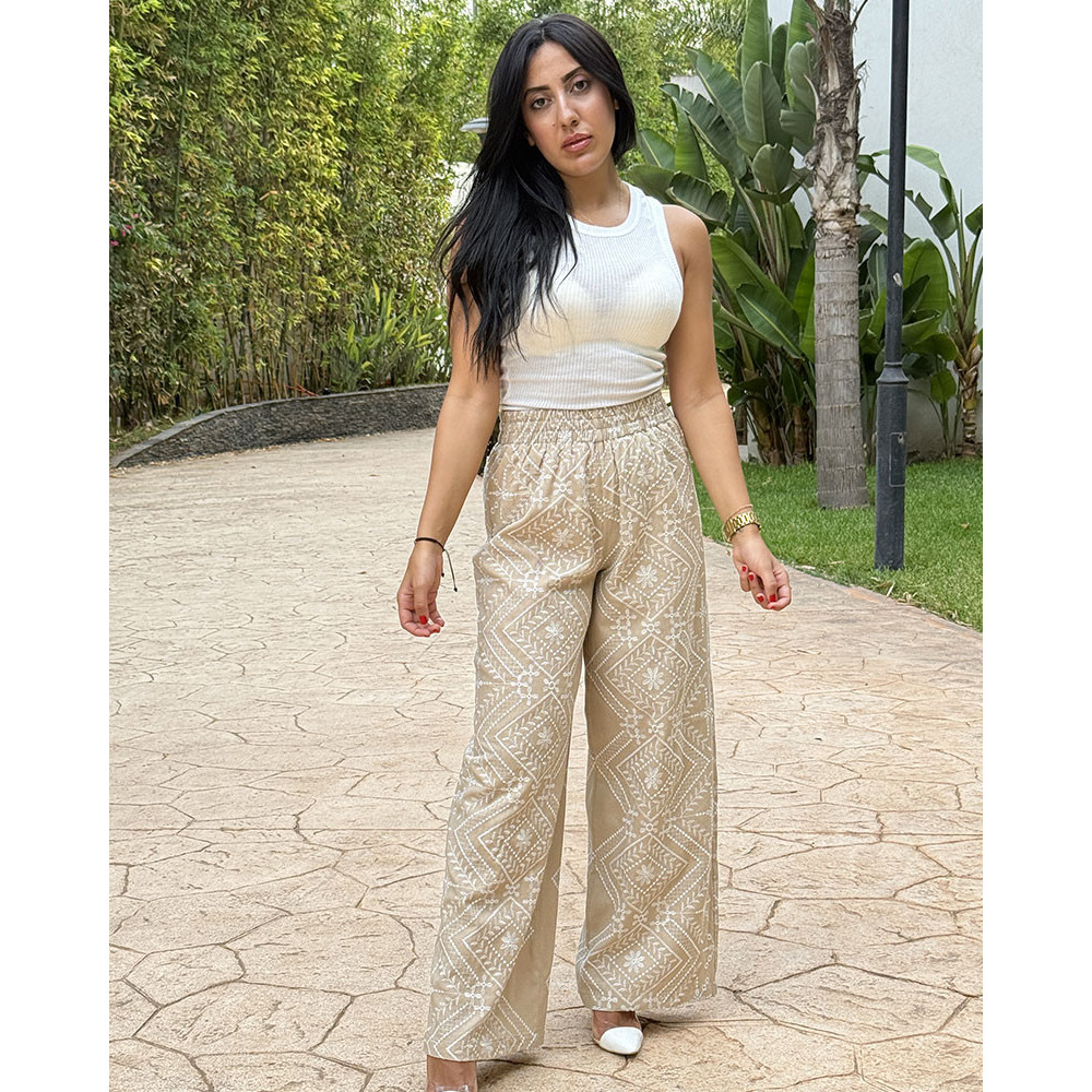 Pantalon large Brodé
