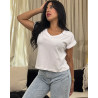 T-shirt col V manches repliées