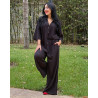 Ensemble En Crepe Chemise à Manches 3/4 larges , Pantalon large à Poches devant