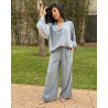 Ensemble en tencel tunique à manches bouffantes , pantalon large avec cordon de serrage